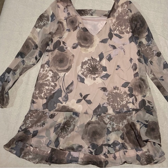 sawyer Chiffon Babydoll Style Dress in Muted Floral Print | Ruffle Hem - Picture 7 of 14